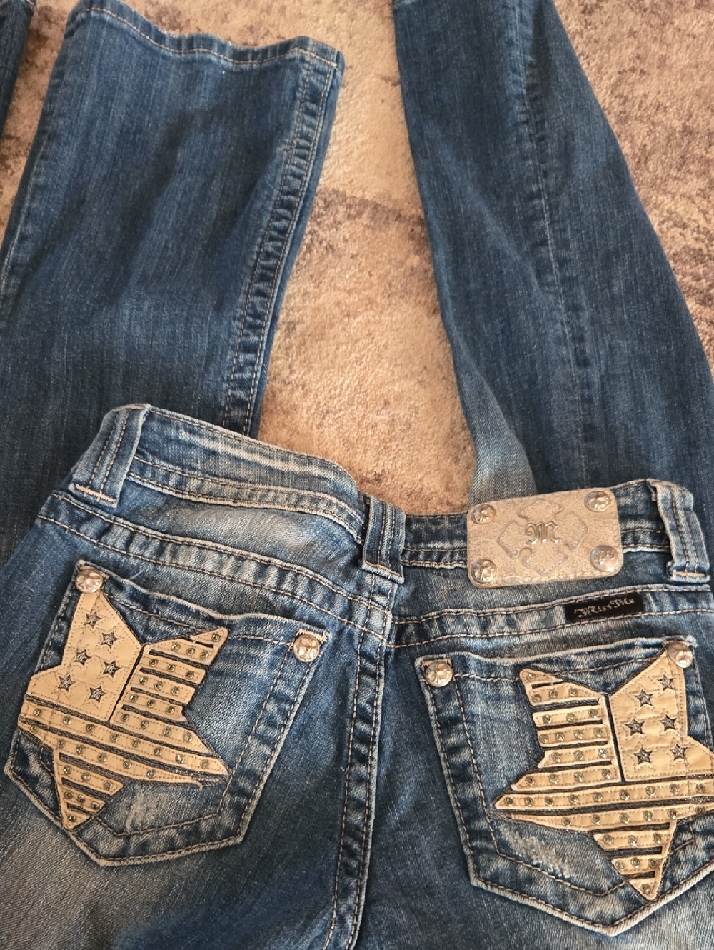 Miss Me Blue Denim Boot Cut Jeans with Embellished Star Pockets